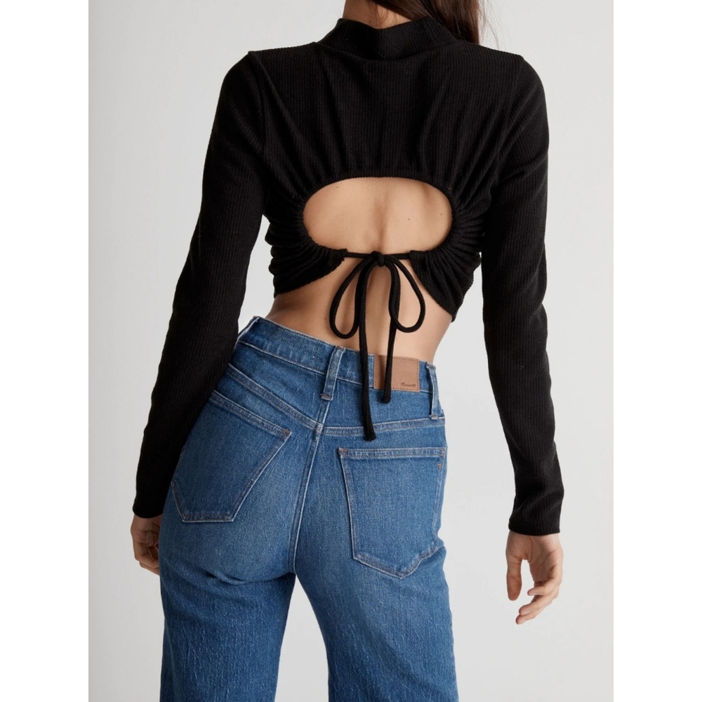 Madewell | Ribbed Mockneck Open-Back Crop Top Size LARGE Style N1065